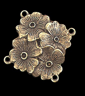 Brass stamping connector, or link with four artistically arranged flower.