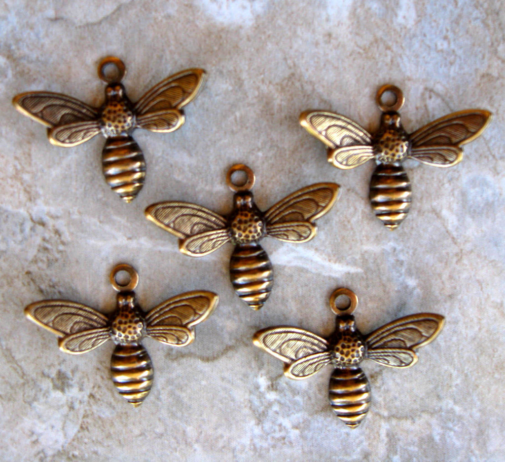 Oxidized Busy Bee Charms Brass Stampings - Filigree & Me