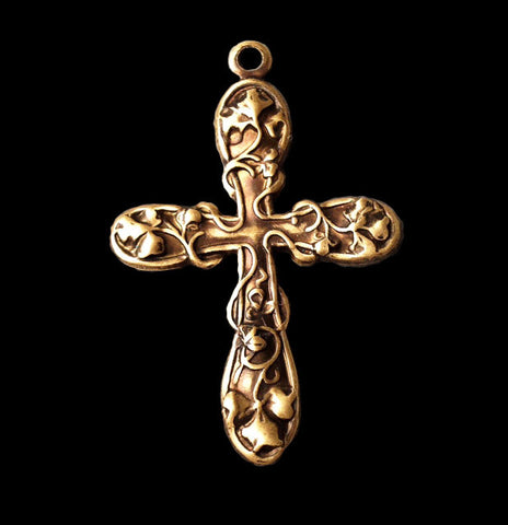 Cross With Vines Brass Stamping